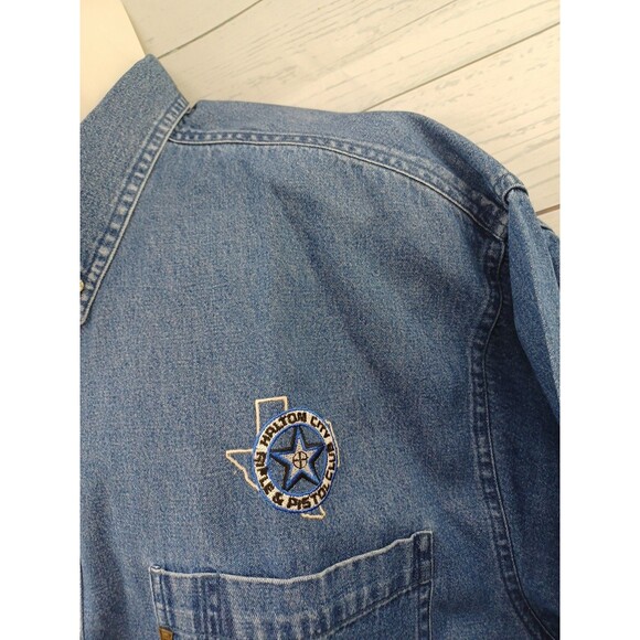 Vtg Magellan Shirt Mens XL Hunting Rifle Pistol Blue Denim Button Down Patch - Picture 3 of 10